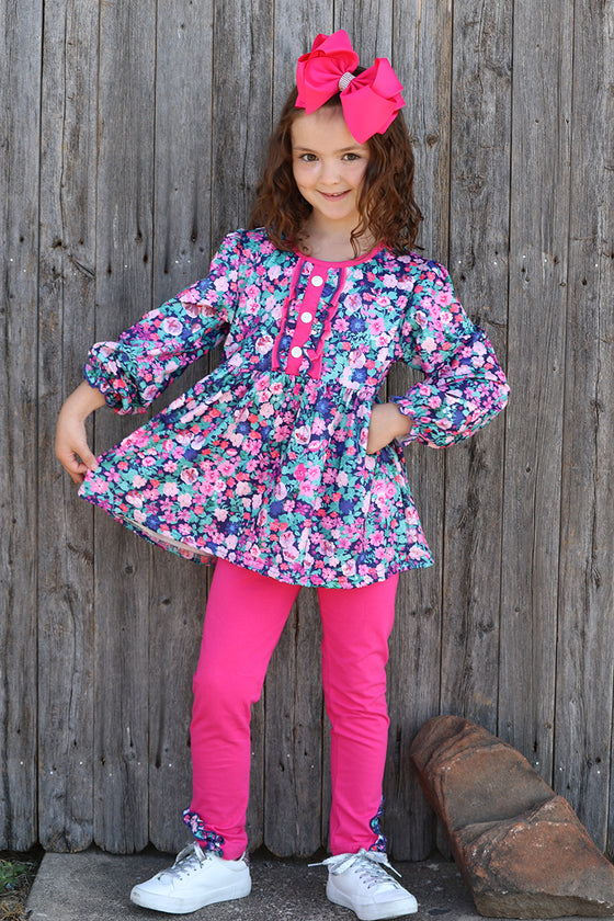 Pink & blue Blossoms w/fuschia trim & leggings. OFG65143058-SOL