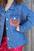 Dark Blue denim jacket w/aztec printed pocket & back. TPG65153052-JEANN