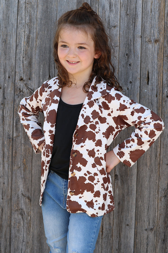 🔶Brown Cow printed blazer with pockets. TPG15153002-SOL