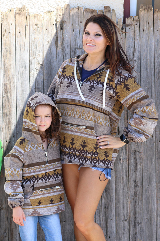 💎(WOMEN) Tan/mustard aztec printed pullover. TPW65113017-Amy