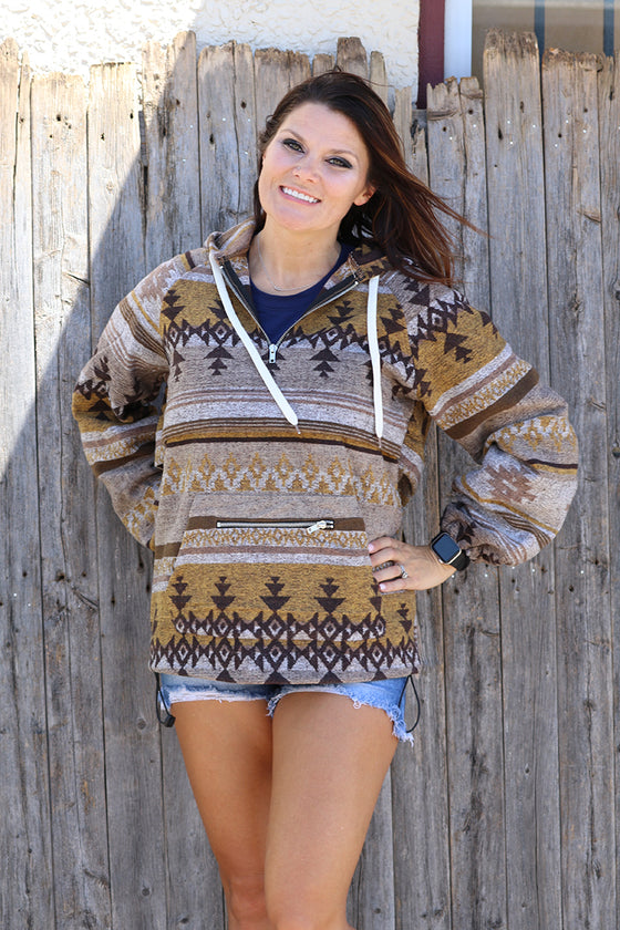 💎(WOMEN) Tan/mustard aztec printed pullover. TPW65113017-Amy