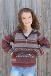 Maroon & gray unisex Aztec printed pullover sweater with hoodie. TPG65113040 -jeann