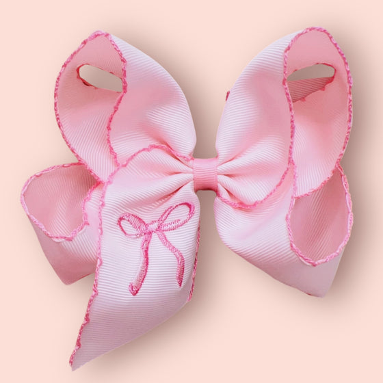 Moon stitch 5" embroidered hair bows w/2.25"Ribbon(approx.) 4pcs/$12.00