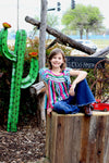 SERAPE PRINTED GIRLS TUNIC W/ TURQUOISE POM POMS. TPG25113011-JEANN