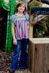 SERAPE PRINTED GIRLS TUNIC W/ TURQUOISE POM POMS. TPG25113011-JEANN