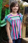 SERAPE PRINTED GIRLS TUNIC W/ TURQUOISE POM POMS. TPG25113011-JEANN