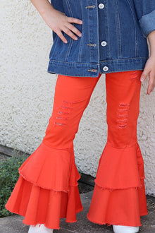  Hot orange double layer denim pants. PNG65153033-SOL