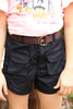 BLACK CARGO SHORTS W/ BROWN BELT. PNG251523009-SOL