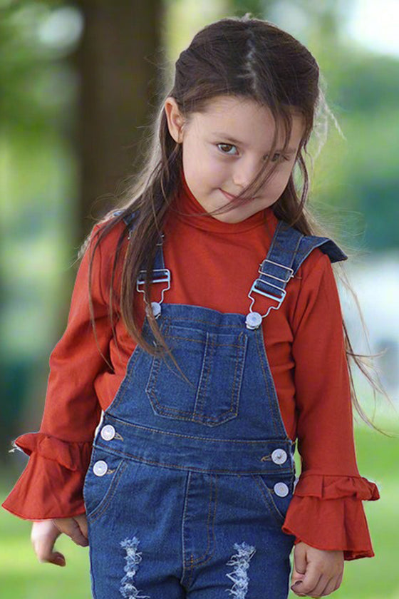 Burnt orange bell sleeve & turtle neck top. LC-TP-20218502-SOL