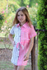 Pink & white stripe printed sheer dress with long cami underneath. SY-DLH4080K-LOID