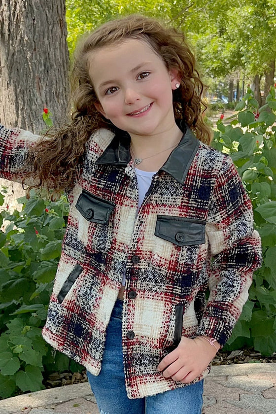 🔶PLAID JACKET WITH FAUX LEATHER TRIM DETAIL. TPG651322043-A-C