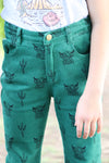 Highland cow & dessert cactus printed bootcut jeans. PNG15113006 jeann
