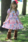 Lt.pink character printed girls dress w/bubble sleeve. DRG51603 AMY