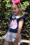 Floral apple applique top & floral ruffle shorts. OFG50718