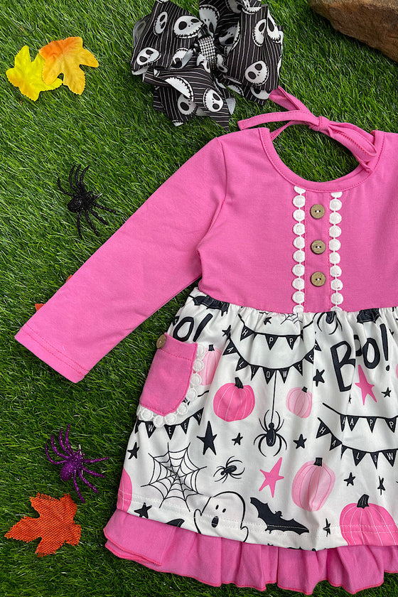 🔶 PINK LONG SLEEVE DRESS WITH HALLOWEEN GRAPHIC PRINT. DRG401322007