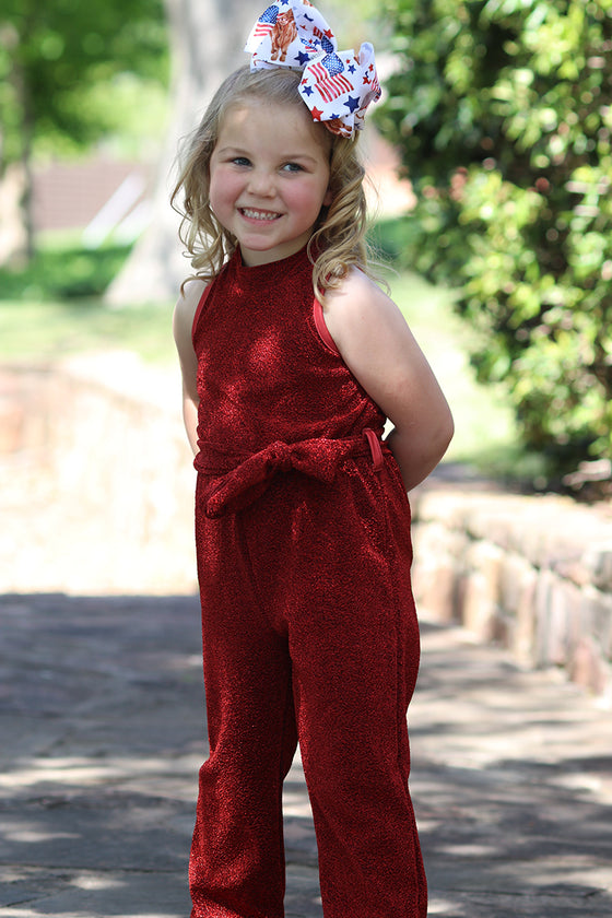 Red shimmery jumpsuit with back zipper. PNG50032 AMY