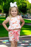 (Western) Horse printed girls short set w/open back. SOL