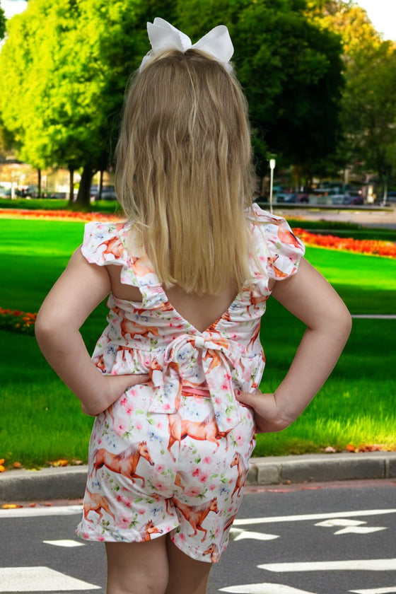 (Western) Horse printed girls short set w/open back. SOL