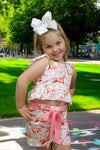 (Western) Horse printed girls short set w/open back. SOL