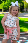(Western) Horse printed girls short set w/open back. GSSO012001- SOL