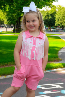  Pink Romper with side pockets and fringe.