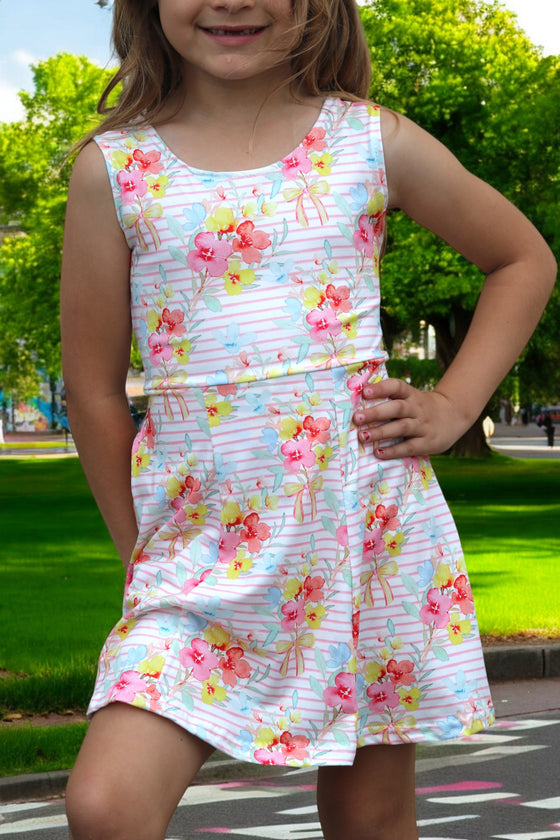 Floral & Stripe girls tennis dress. GSD010901-AMY