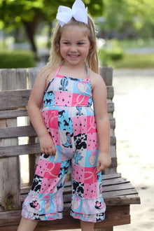  Western Ruffle halter jumpsuit/multi printed patch. SR030704-AMY
