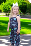 (Western) Dark Charcoal concho printed girls jumpsuit. SR030805-SOL