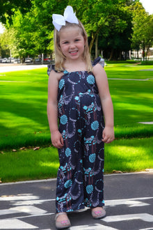  (Western) Dark Charcoal concho printed girls jumpsuit. SR030805-SOL