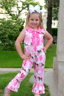  Horse and cactus western printed girls baby romper. SR031202-SOL