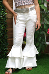 Deep white distressed double layer denim pants. PNG65153032-Jeann