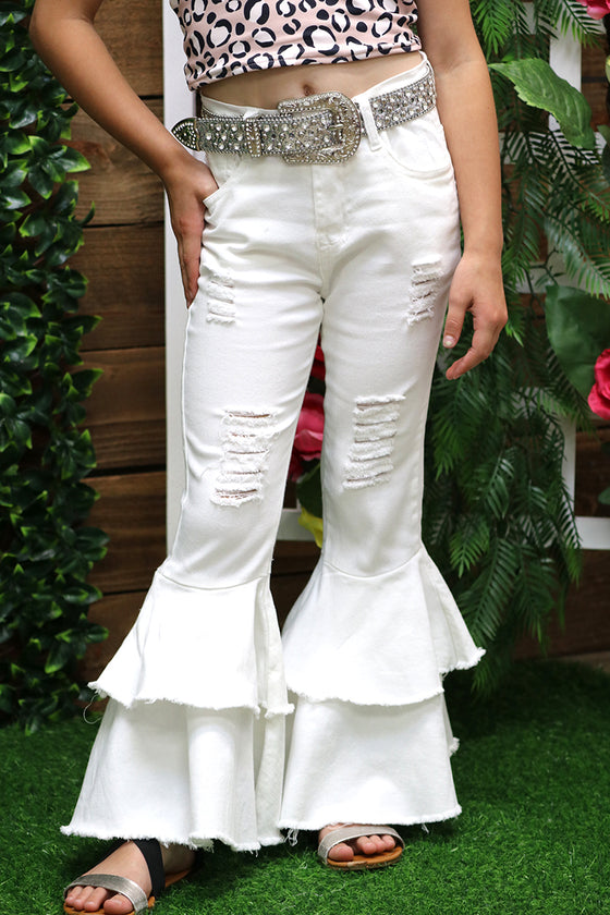 Deep white distressed double layer denim pants. PNG65153032-WEND