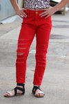 Red ripped skinny jeans. PNG25133011 SOL