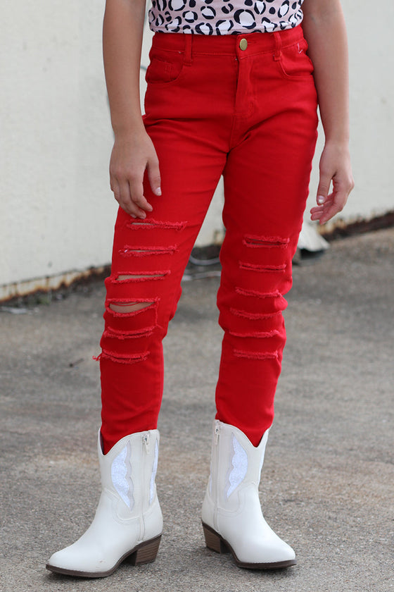 Red Rip Knee Skinny Jean