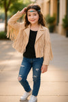 Ivory faux suede fringe jacket. TPG651522239 SOL1