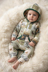 Duck patch work baby romper with hoodie. LR0425-15-SOL