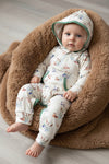 Cream multi-printed duck baby romper with hoodie. LR0425-16-AMY