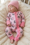 Pumpkin with cheetah bow printed baby romper w/ fold over hands and footie. LR0505-24-MON