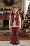 Plaid ruffle trim vest with pockets. TPG60408 AMY