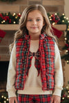 Plaid ruffle trim vest with pockets. TPG60408 AMY
