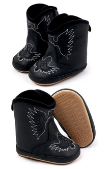  Black pleather baby  boots with velcro. MY3167B