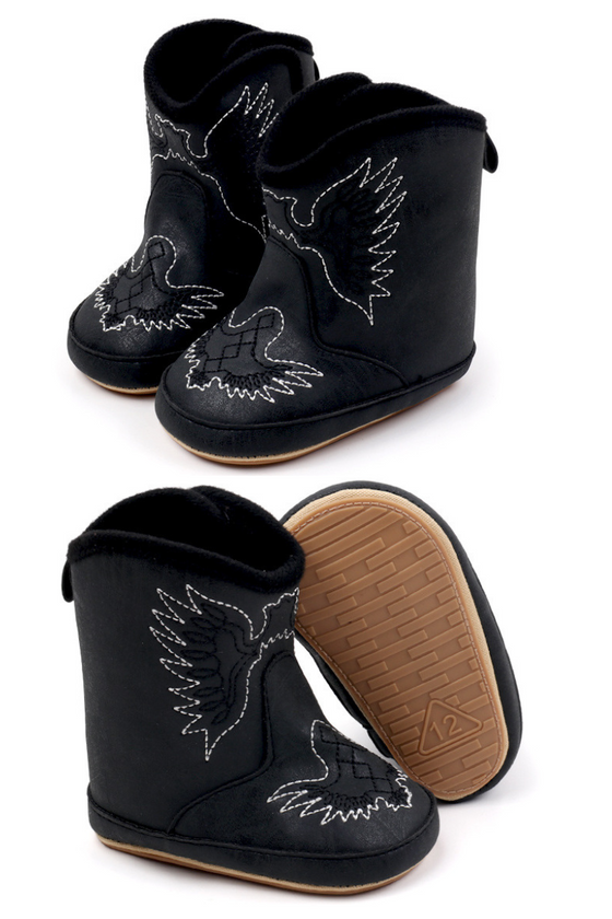 Black pleather baby  boots with velcro. MY3167B