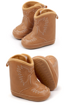 Camel pleather baby  boots with velcro. MY3167C