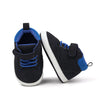 Black & blue Pleather baby shoes w/ velcro. MY3192-B