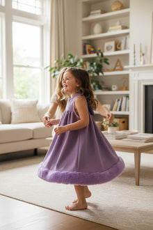 Lilac relax tunic dress with fur trim. DRG50109 SOL