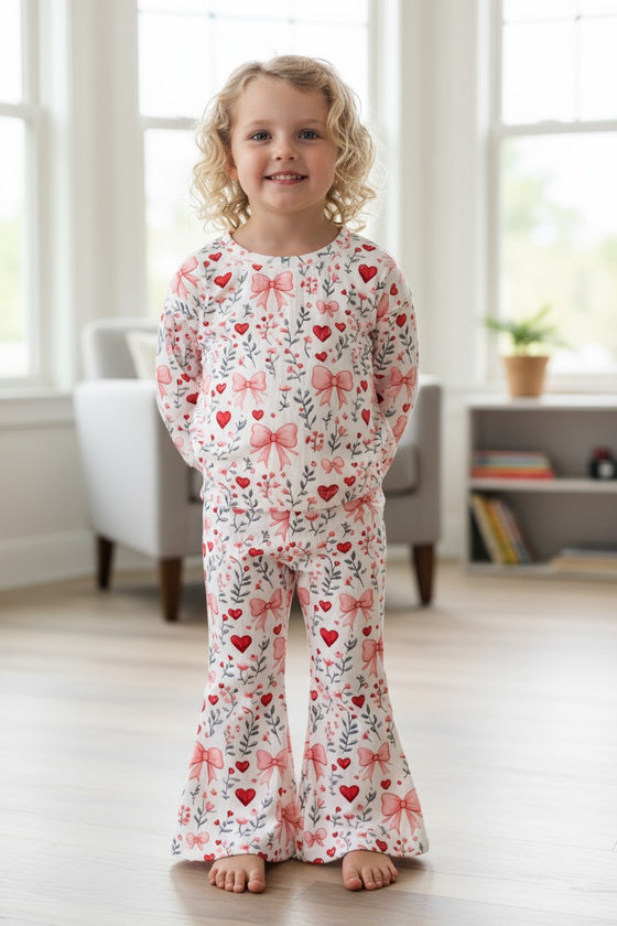 Heart & bow printed girls 2 piece set.  OFG52847 SOL