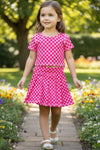 Lt. Pink & fuchsia Checkered printed top & skort set. GSD020410-JEAN