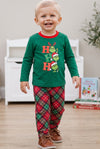 HO HO HO" Green boys long sleeve top and plaid pants. OFB60316 AMY