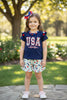 USA Floral applique navy blue top & floral bottoms. OFG50581 AMY