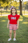 USA sequins applique red top & stripe shorts. OFG50596 AMY